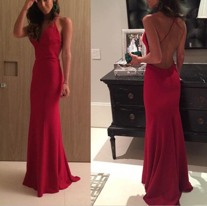 Straps Red Formal Dress, Sexy Open Back Mermaid Prom Dresses, Sleeveless Evening Party Dress
