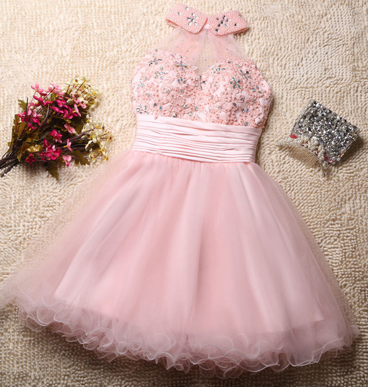 Lovely Pink Tulle Homecoming Dresses, Beaded and Pearl Short Prom Dresses, Cute Formal Dresses