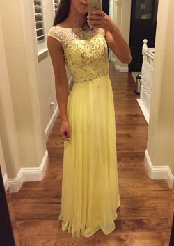 Yellow Beaded A-line Fashionable Formal Dresses, Long Chiffon Prom Dresses, Party Gowns