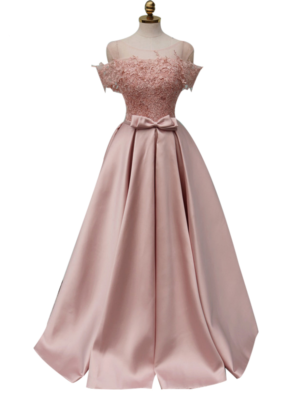 Pink Satin Off Shoulder Prom Dresses, Satin Party Prom Dresses, Long Formal Dress