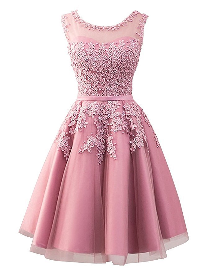 Pink Short Homecoming Dresses, Tulle Short Bridesmaid Dresses, Lovely Formal Dresses