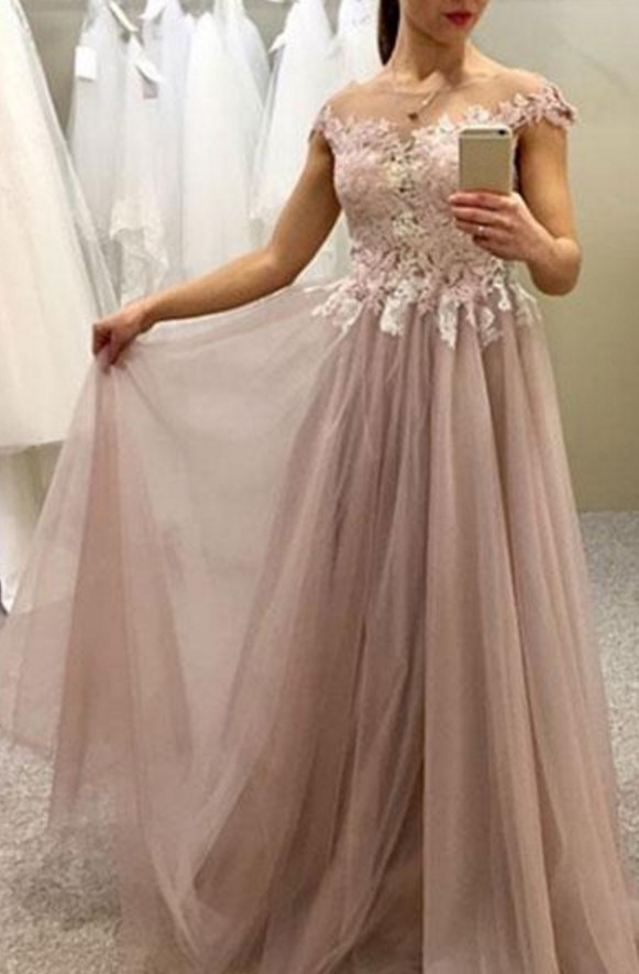 Pink Tulle Gown, Handmade Pretty Off Shoulder Formal Dress 2018, Lovely Formal Dress