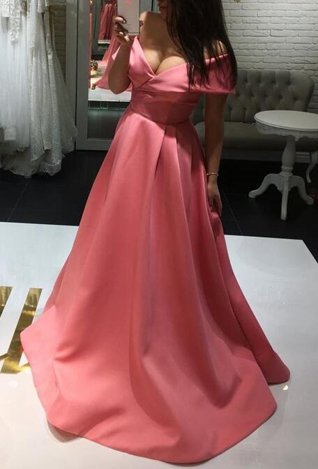 Pink Off Shoulder Sexy Gowns, Long Formal Dress 2018, Prom Dress 2018