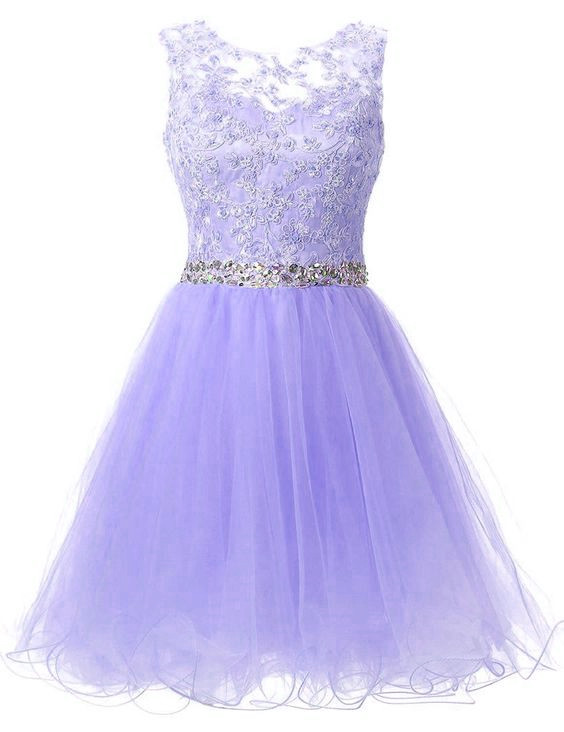 Cute Dresses, Lavender Short Party Dress, Lace And Beaded Prom Dress on Luulla