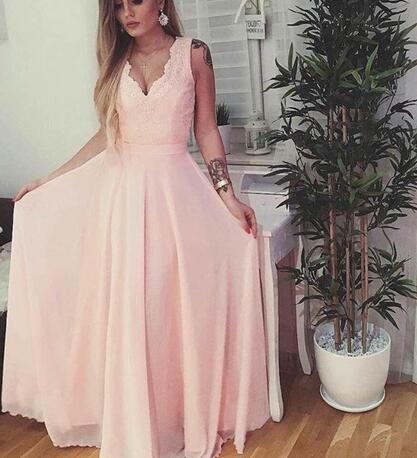 Light Pink Simple V-neckline Prom Dress, Prom Dress 2018, Lovely Formal Gowns