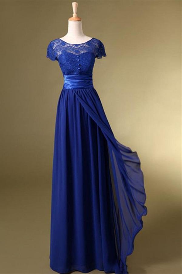 Blue Chiffon Wedding Party Dresses, Long Bridesmaid Dresses, Blue Evening Gowns