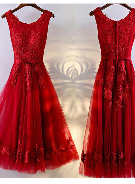 Red Tulle Short Party Dresses, Red Party Gowns, Red Homecoming Dresses