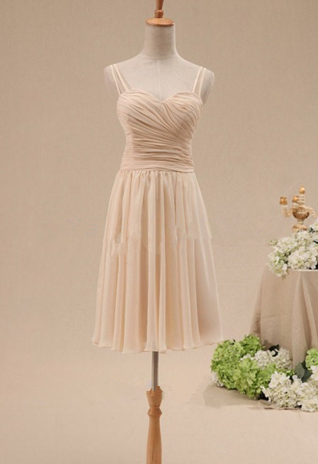 Lovely Short Light Champagne Bridesmaid Dresses, Straps Party Dresses, Formal Dresses, Evening Gowns