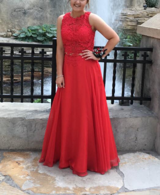 Red Lace And Chiffon Long Prom Dresses, Junior Prom Dress 2018, Red Gowns