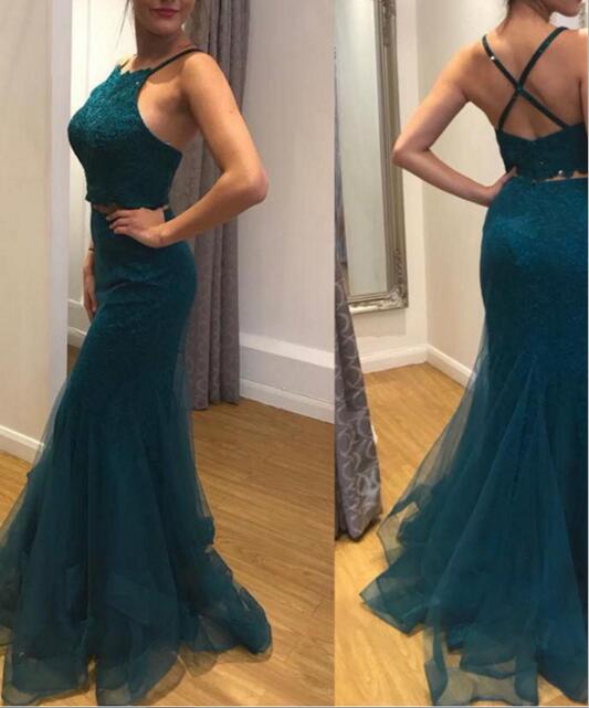 Dark Green Two Piece Mermaid Tulle Lovely Formal Dresses, Teen Party Dresses, Junior Prom Dresses