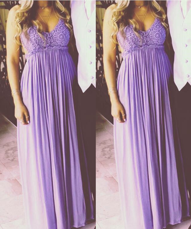 Light Purple Chiffon And Lace Backless Long Prom Dress, Party Dress, Prom Dresses 2k18