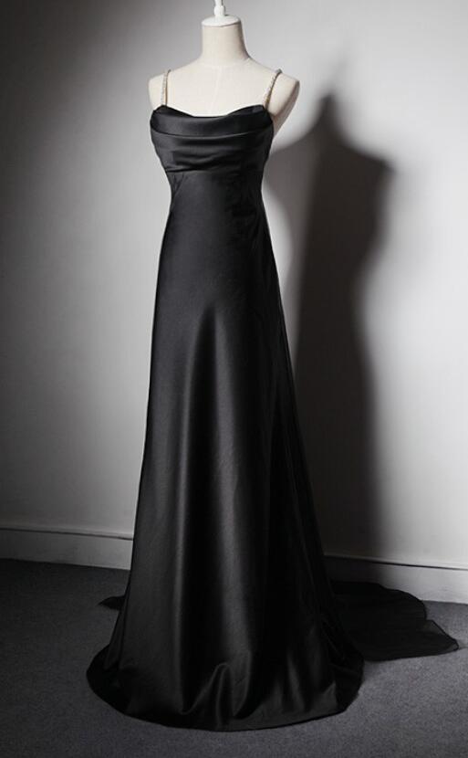 Sexy Black Evening Gowns, Straps Formal Dress, Women Formal Gowns