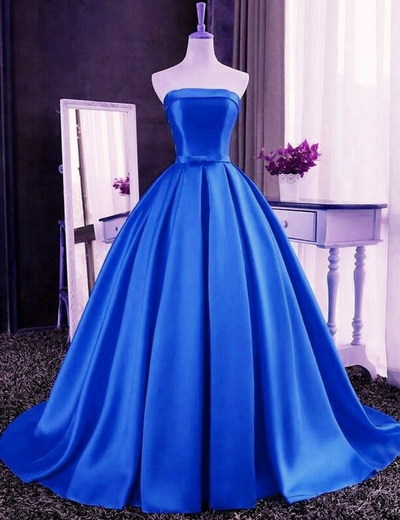 Royal Blue Satin Long Prom Dress, Prom Gowns, Junior Formal Gowns