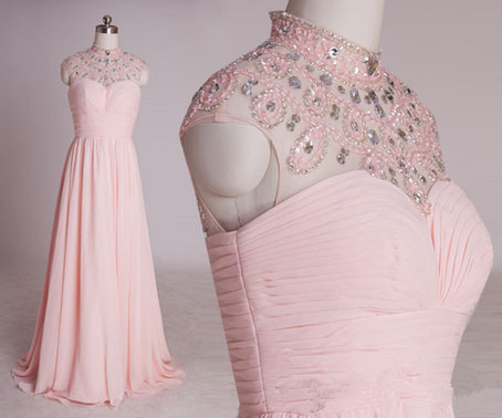 Pink Beaded Elegant Long Formal Dress 2018, Prom Dress 2018, Pink Evening Dresses