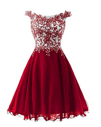 Wine Red Short Chiffon And Applique Lovely Party Dress, Formal Dress 2018, Homecoming Dresses