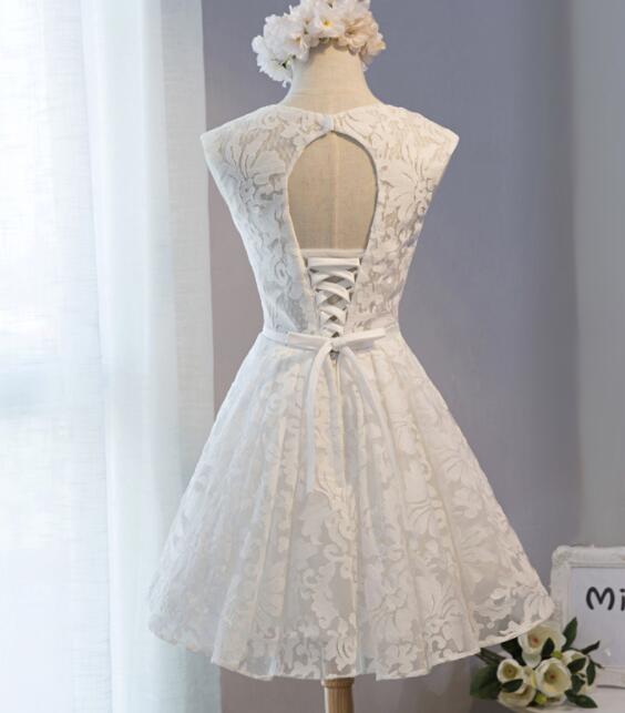 slim fit dress slacks Zapaka Women Simple White Graduation Dress Lace Sleeves High Low Engagement Party Dress, White / US4 main image 0