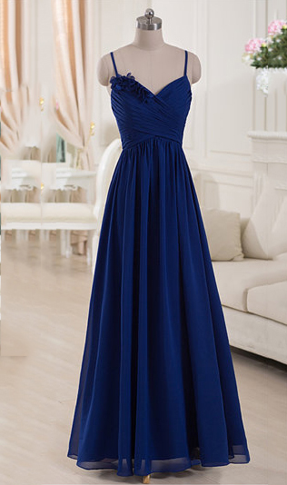 Simple Pretty Blue Straps Wedding Party Dress, Blue Prom Dress, Chiffon Party Dress