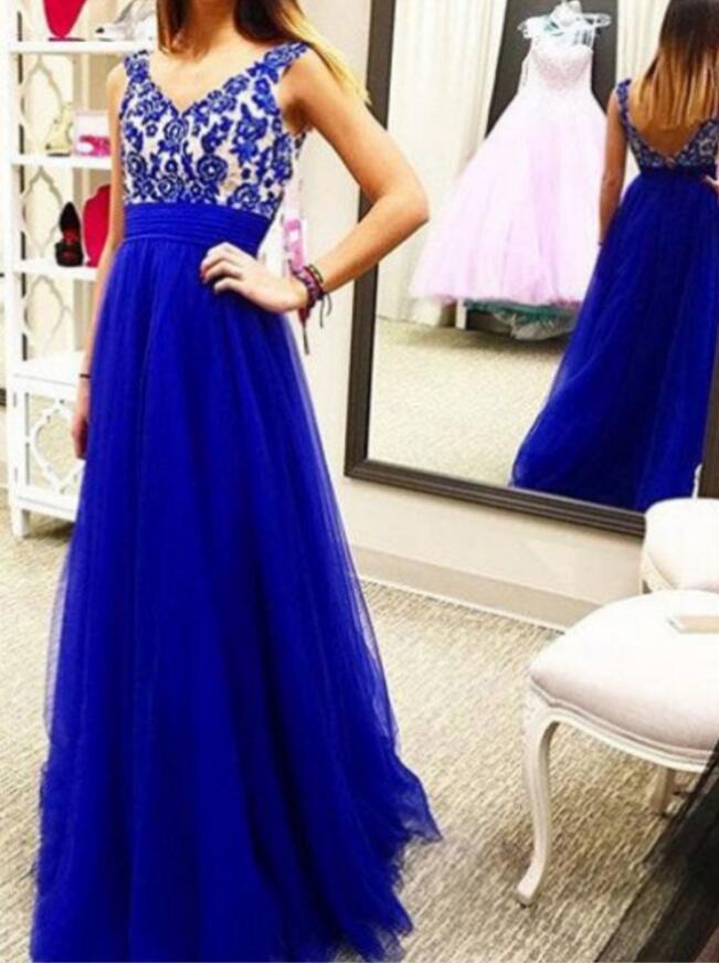 Royal Blue Tulle Long Prom Dress, Prom Dress 2018, Tulle Gowns