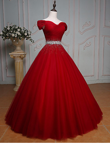 Wine Red Princess Tulle Long Party Dress, Off Shoulder Party Dress, Formal Gowns