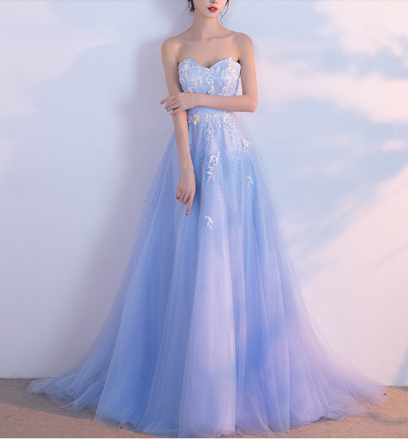 Beautiful Light Blue Long Party Dress, Prom Gowns, Formal Women Dress 2018