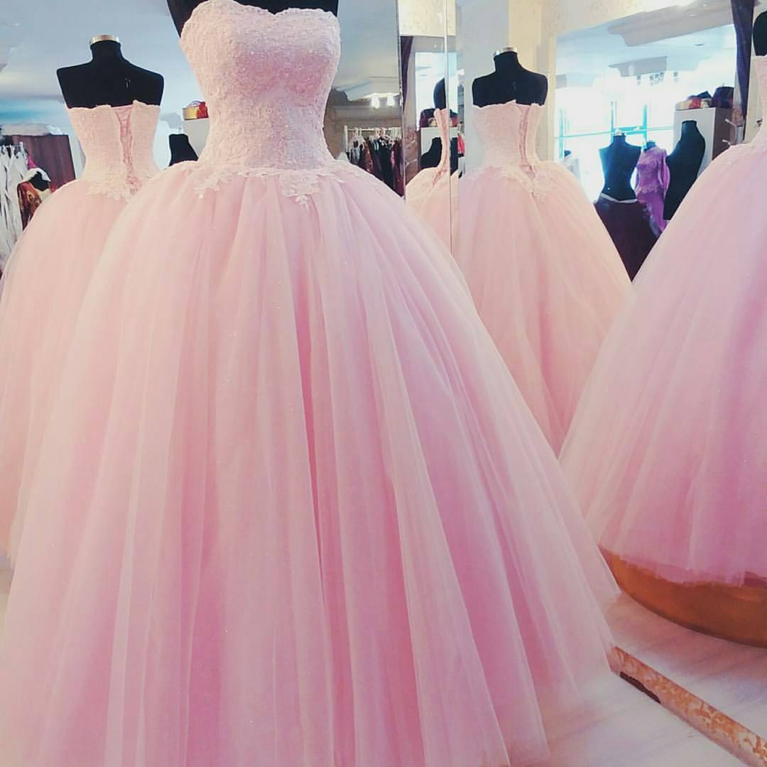 Gorgeous Handmade Pink Tulle Quinceanera Gown, Charming Long Formal Gowns