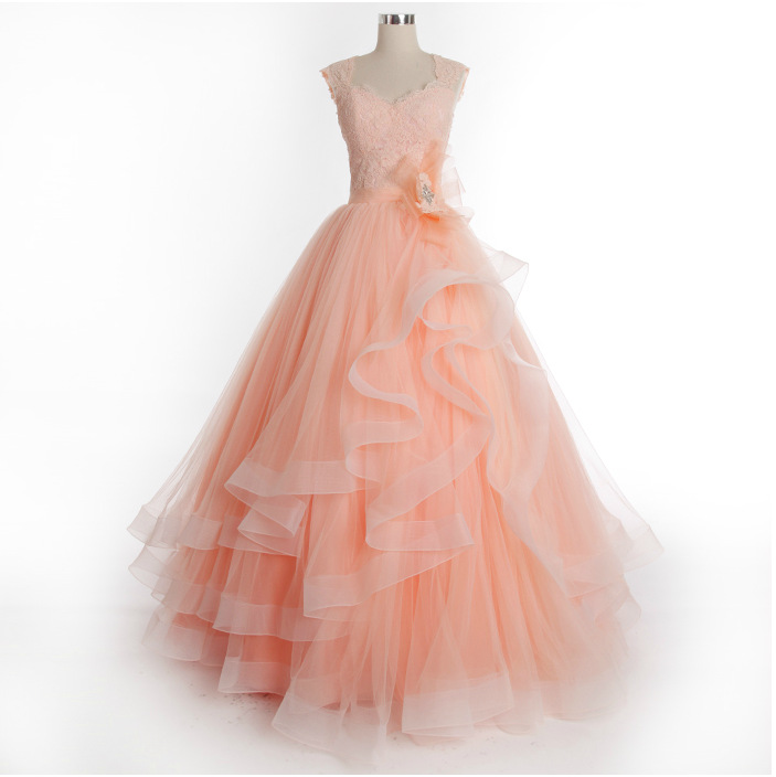 Gorgeous Pink Long Tiered Tulle Appliques Party Dresses, Lace Applique Top Formal  Dress, Formal Gown on Luulla