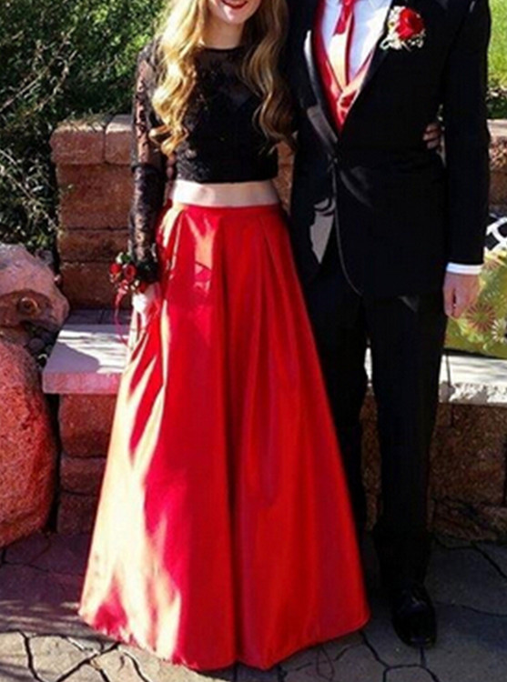 Black And Red Two Piece Junior Prom Dress, Stylish Formal Dress, Lovely Party Gowns