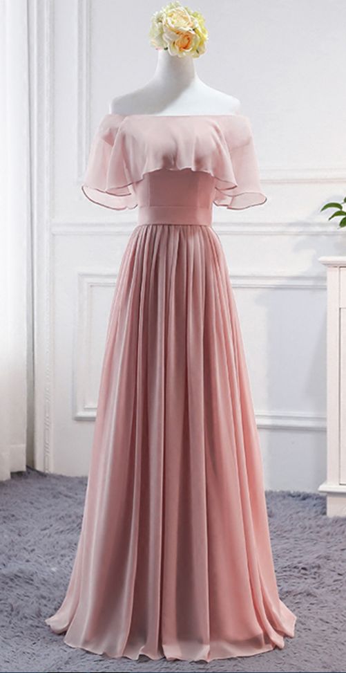 Pink Long Chiffon Wedding Party Dresses, Cute Formal Dress, Chiffon Long Gowns