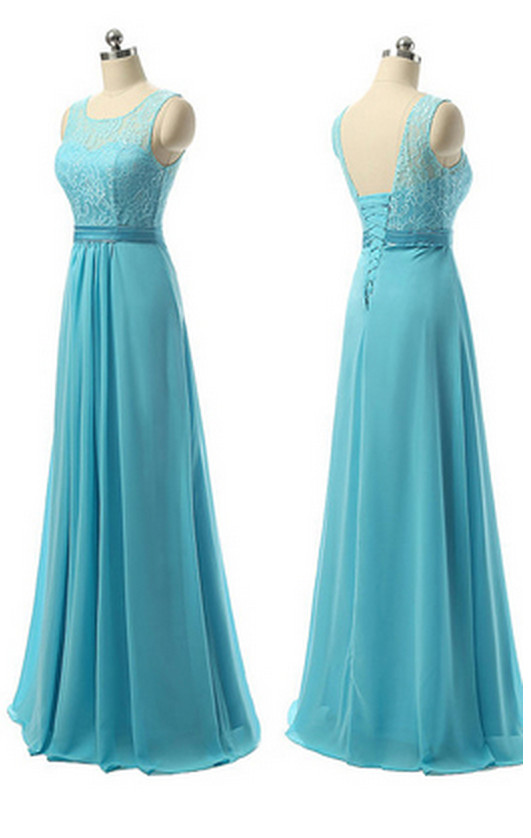 Blue Chiffon Bridesmaid Dresses, Long Bridesmaid Dress, Simple Party Dresses