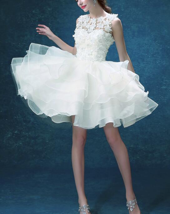 Cute White Short Layers Teen Formal Dress, Cute Short Party Dress, Prom Dress 2k18
