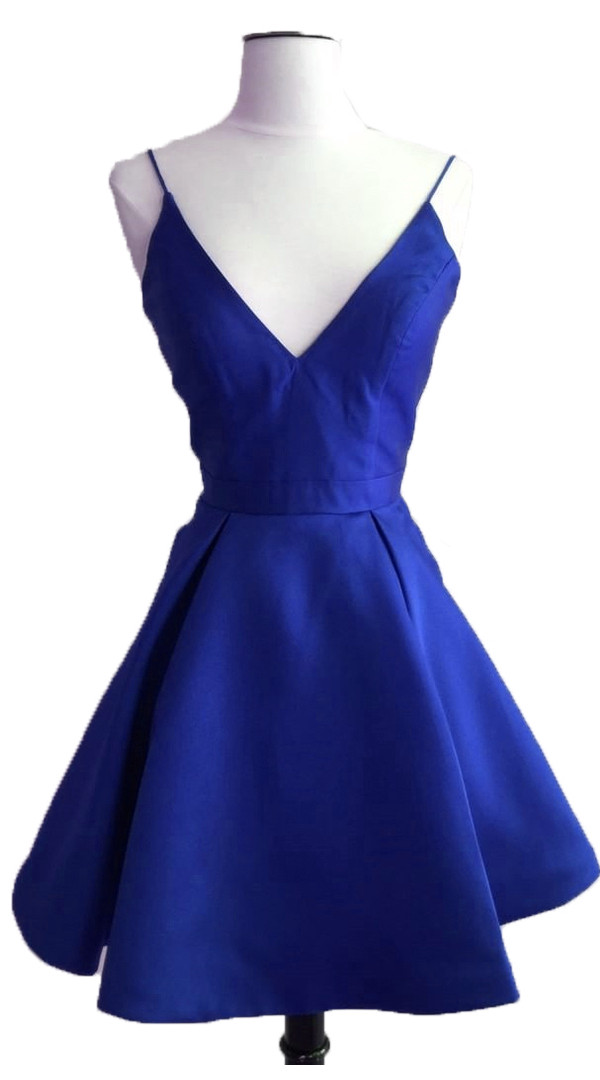 Royal Blue Short Satin Prom Dress 2k18, Blue Homecoming Dresses, Teen Formal Dresses