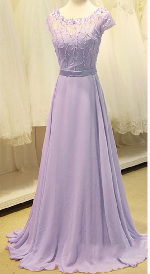 Purple Beaded Chiffon Elegant Long Party Dress, Long Formal Gowns, Prom Dress 2018