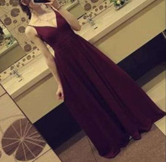 Beautiful Maroon Straps Simple Pretty Formal Dress, Prom Gowns, Evening Dresses
