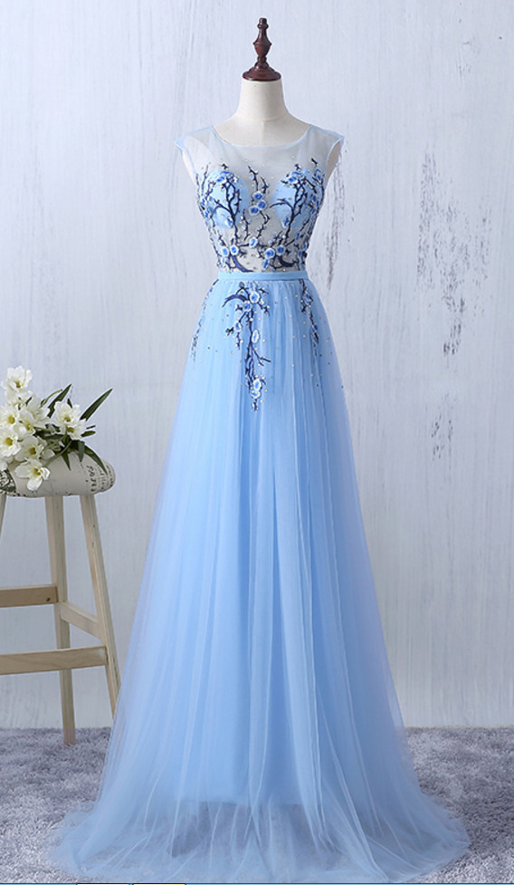 Beautiful Tulle And Floral Embroidery Long Formal Dress, Tulle Party ...
