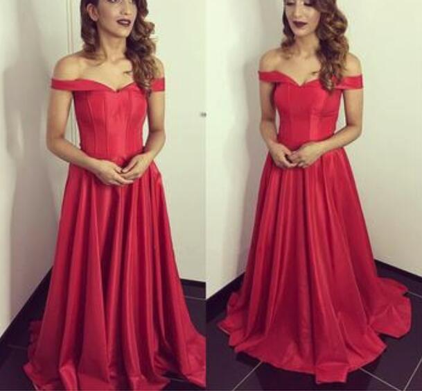 Red Off Shoulder Stylish Party Dress, Floor Length Party Gowns, Prom Dress 2018