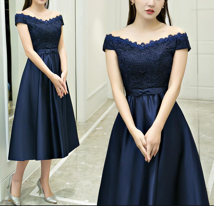 navy tea length bridesmaid dresses