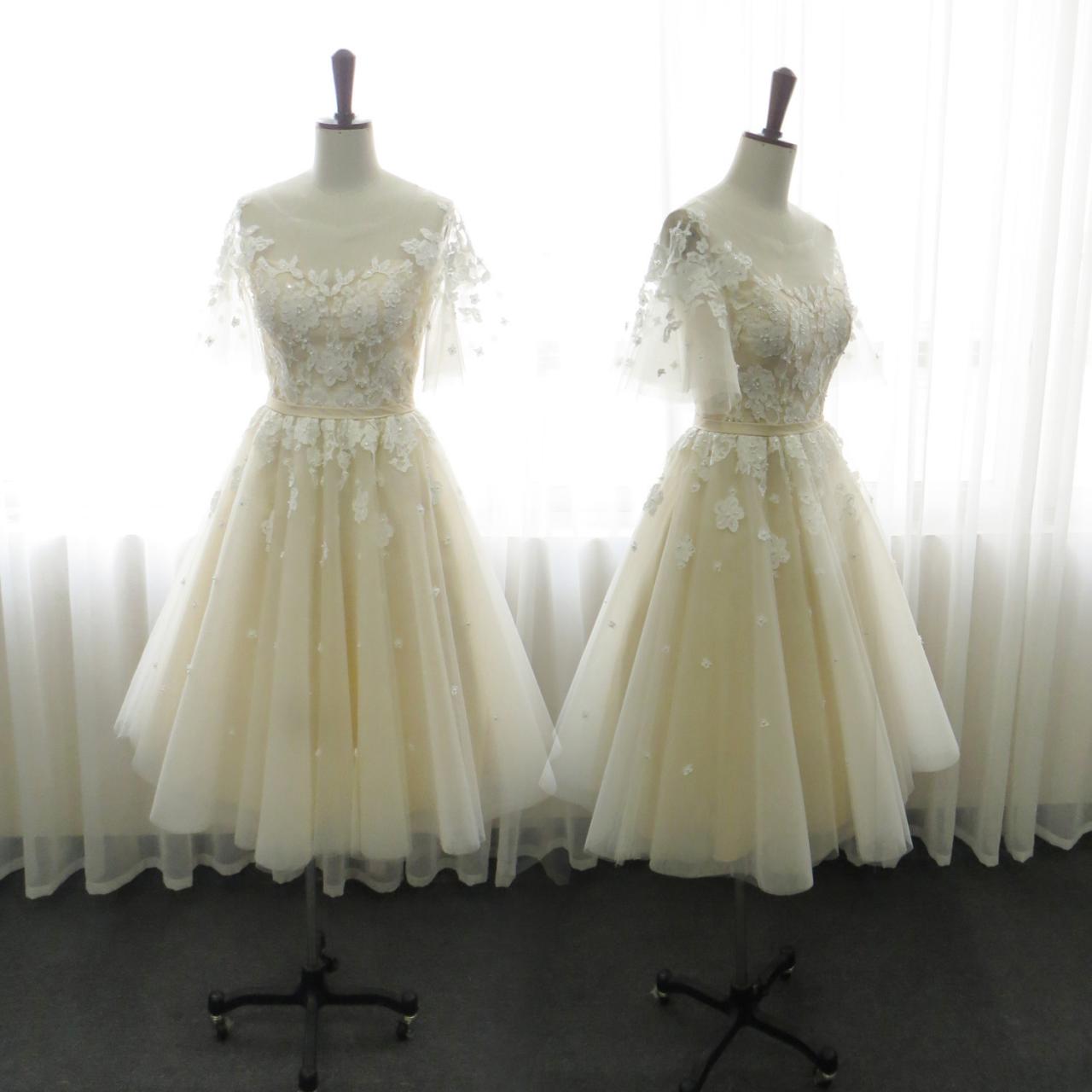 Light Champagne Knee Length Party Dress, Charming Short Prom Dress, Graduation Dresses