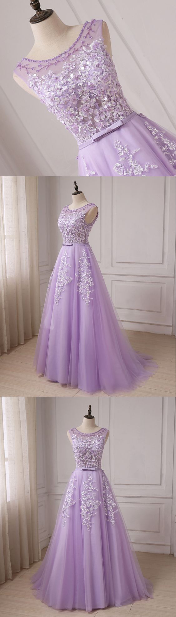 Beautiful Lavender Tulle Lace Applique Long Teen Party Dress, Junior Prom Dress, Formal Gowns