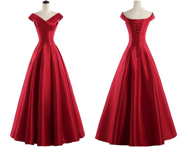 Red Satin Long Unique Handmade High Quality Party Dress, Red Formal Gowns, Prom Dress 2018