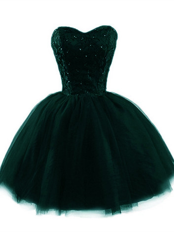 Dark Green Tulle Ball Gown Short Homecoming Dress, Short Prom Dress, Junior Party Dresses