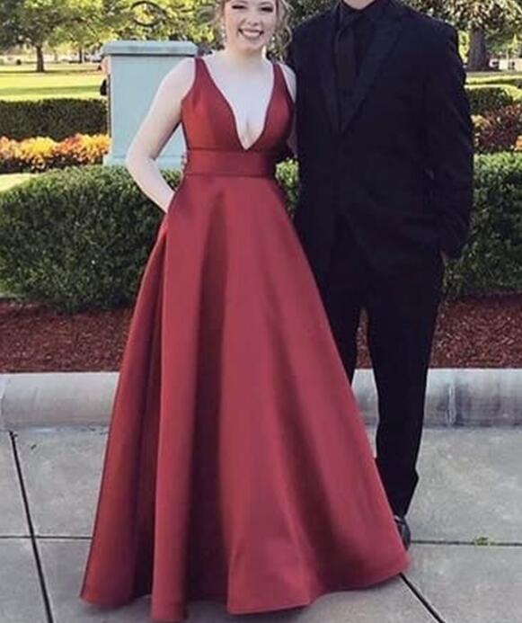 Beautiful Wine Red Satin Long Prom Dress 2018, Red Party Gowns, Formal Dresses 2018