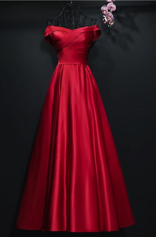 Beautiful Red Satin Long Party Dress, Red Formal Gowns, Red Junior Prom Dress