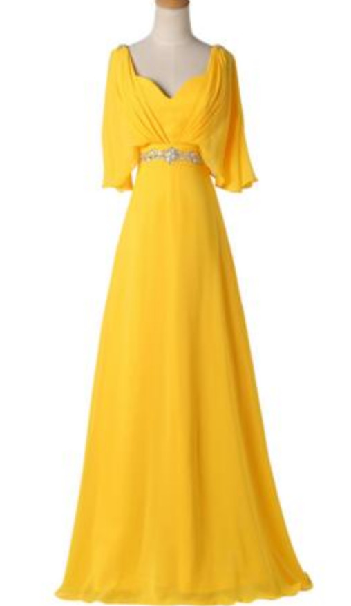 Yellow Chiffon Long Party Dress, Prom Gowns, Wedding Party Dresses