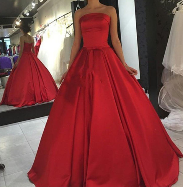 Red Satin Long Formal Gowns, Red Gorgeous Party Dress, Red Party Dress 2018, Formal Gowns
