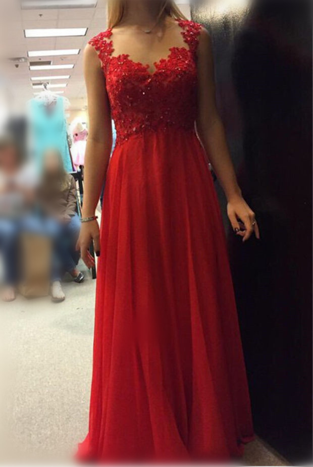 Beautiful Red Chiffon And Applique Long Party Gowns, Red Junior Prom Dress, Formal Dresses
