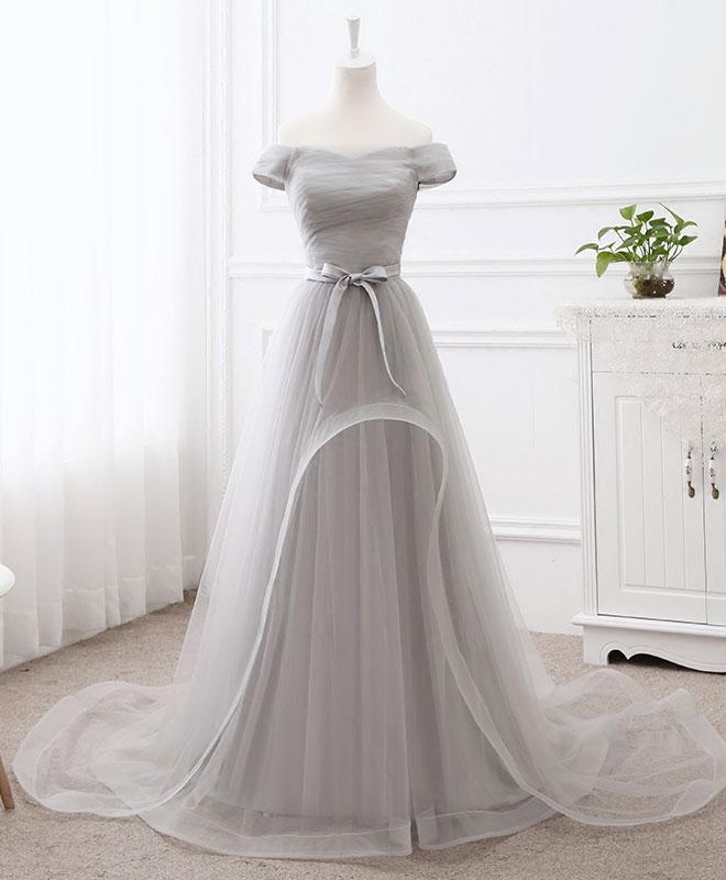 Grey Tulle Party Gowns, Tulle Formal Dress 2018, Elegant Evening Gowns 2018