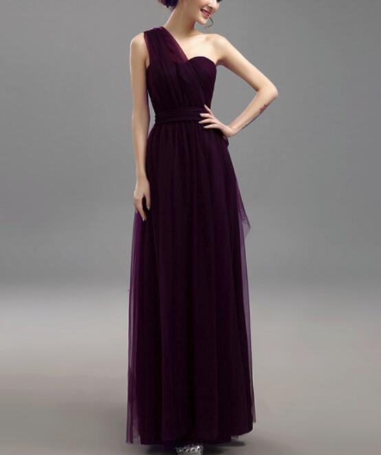Dark Purple One Shoulder Bridesmaid Dress, Simple Bridesmaid Dress, Formal Dress 2018