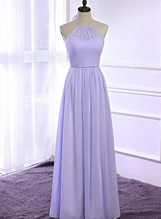 Lavender Halter Bridesmaid Dress, Chiffon Party Dress 2018, Floor Length Formal Gowns