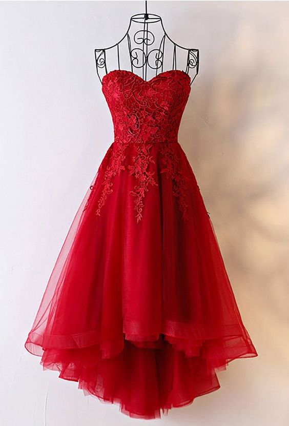 Beautiful Tulle High Low Simple Red Homecoming Dresses, Lace-up Back Formal Dress, Prom Dress 2018