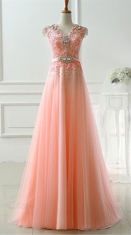 Pink Tulle Handmade High Quality Long Prom Dress, Pink Formal Dress, Prom Gowns